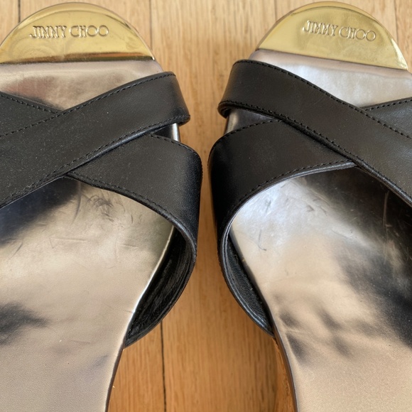 Jimmy Choo Black Leather Cork Wedge Sandals – Size Approx. 8 - Picture 5 of 10